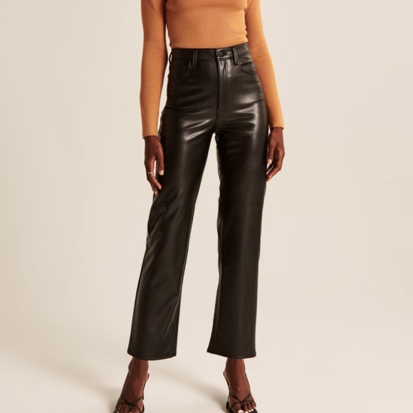 Abercrombie Ankle Straight Ultra High Rise Faux Leather Pants Black Sz 29/8 LONG - Picture 1 of 9